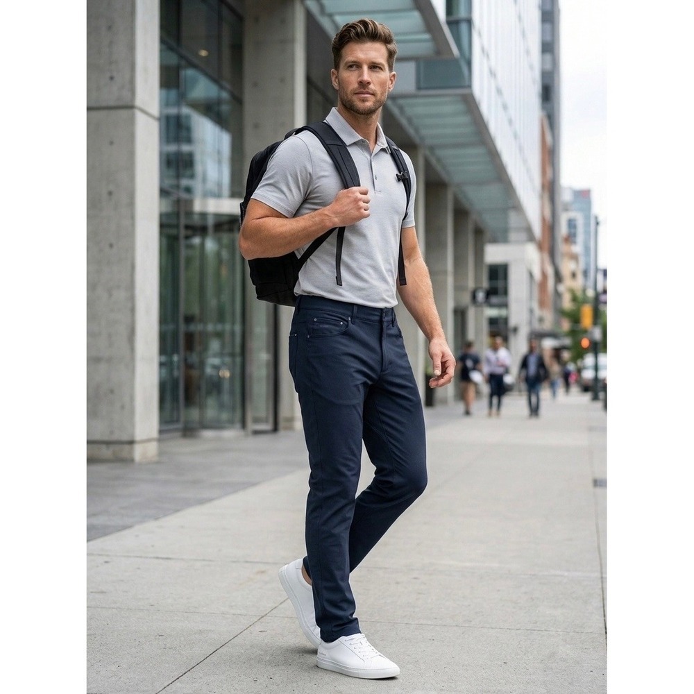 Lululemon Commission Slim Fit Pants Mens 38 Navy Blue Warpstreme Chino Trousers